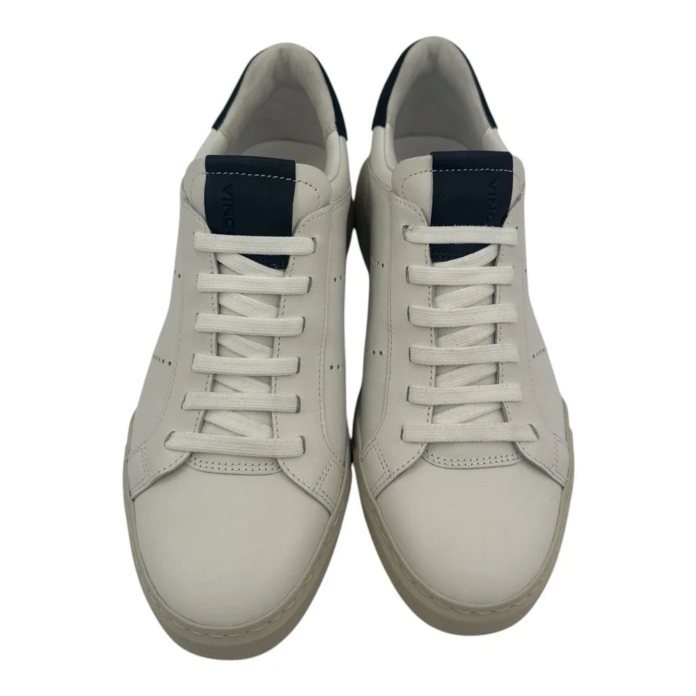 Vince Mercer Sneakers Mens Sz 8 White Navy‎ Blue Leather Slip On Shoes Casual